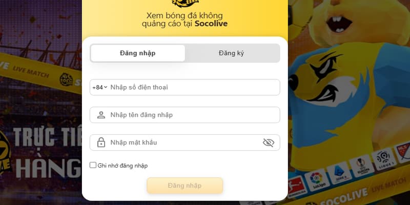 Quy trình đăng nhập Socolive
